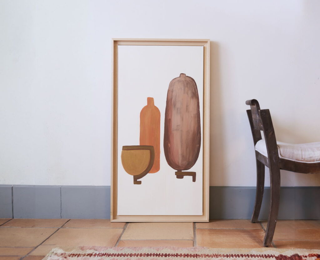 Tableau avec une peinture représentant des vases